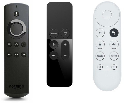 Amazon Fire TV, Apple TV and Google Chromecast remotes
